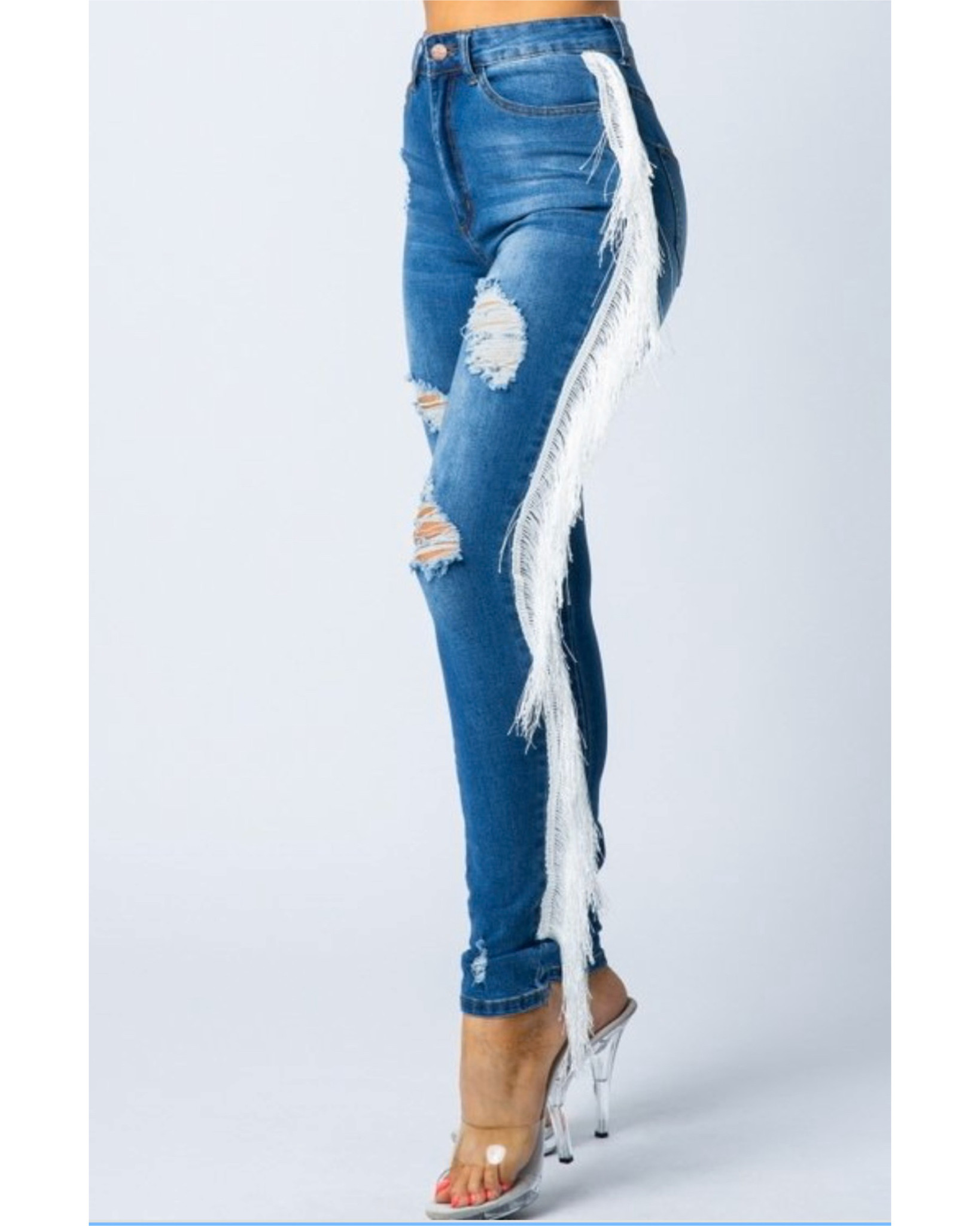 jeans with white fringe on the side