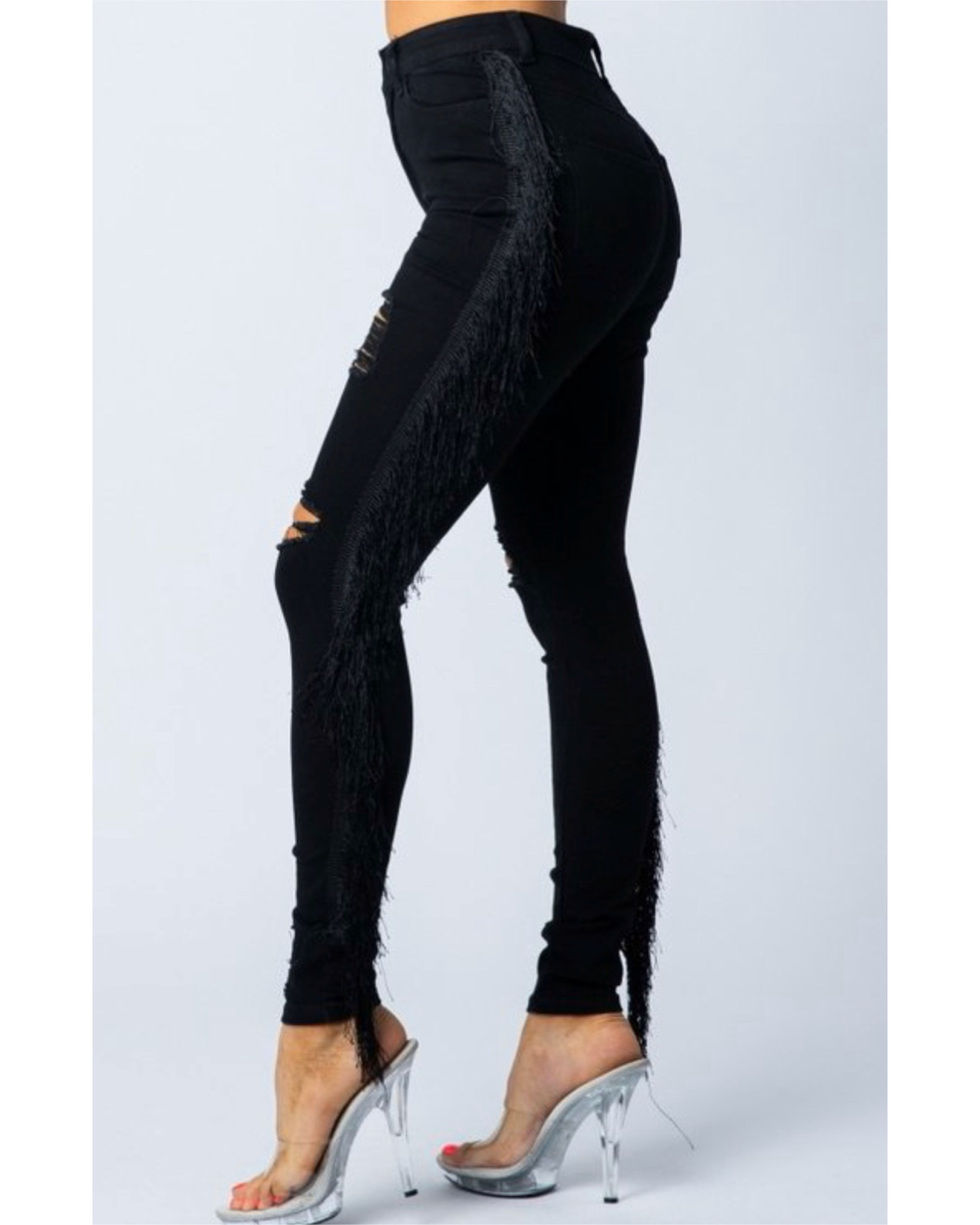 Black tassel jeans clearance