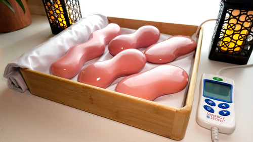 SYNERGY STONE COMPLETE CORE Water-Free Hot Stone Massage Heating System Set of 5 Rose Ultra-Smooth (Less-Labeled)