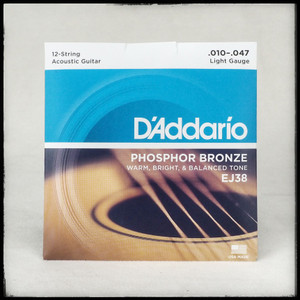 D'Addario EJ38 12-String Phosphor Bronze Acoustic Guitar Strings, Light, 10-47 D'Addario EJ38 12-String Phosphor Bronze Acoustic Guitar Strings, Light, 10-47