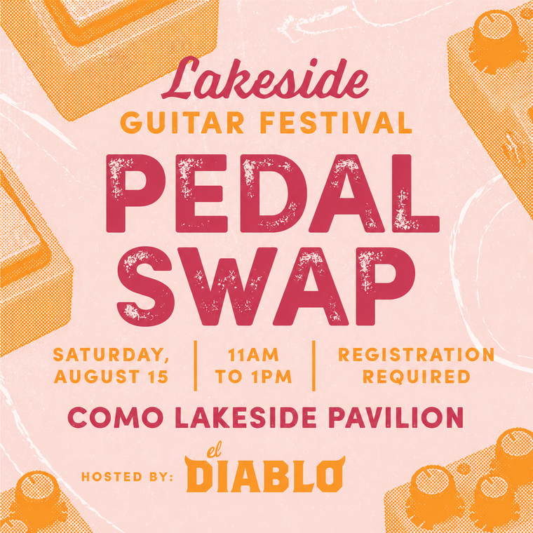 Reserve your table for the 2026 Lakeside Guitar Festival Pedal Swap hosted by El Diablo Amps. Buy, sell, and trade guitar pedals with musicians from across the Midwest.
