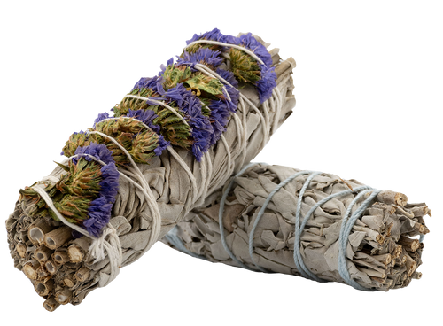 Smudge Wand Sage & Blue Sinuata Flower - 4"