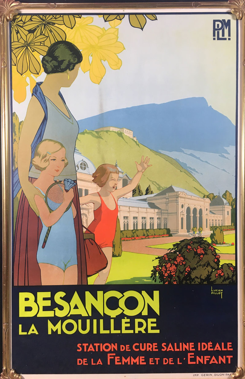 La Mouillere Besançon by Lucien Pillot 1923 original stone lithograph on linen antique poster
