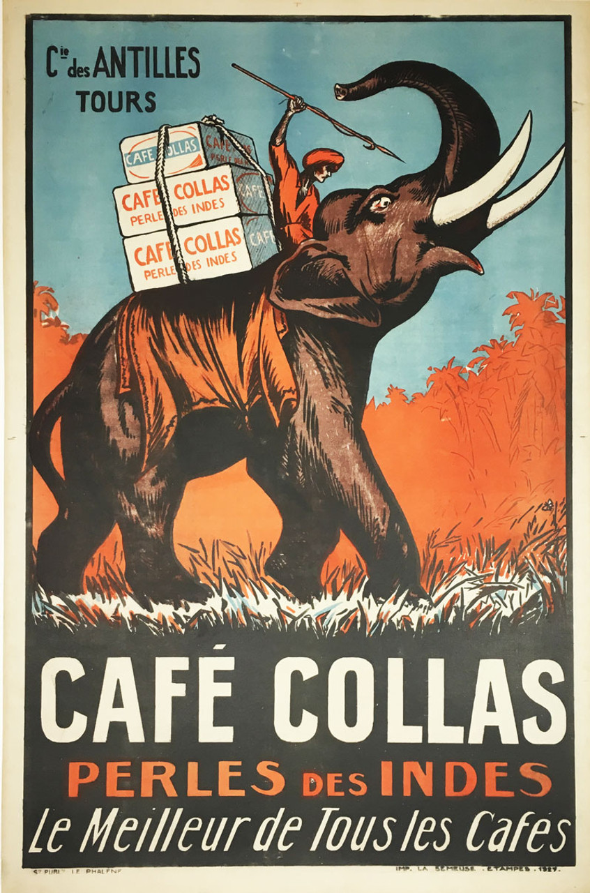 Café Collas Imp. Semeuse 1927 original stone lithograph on linen