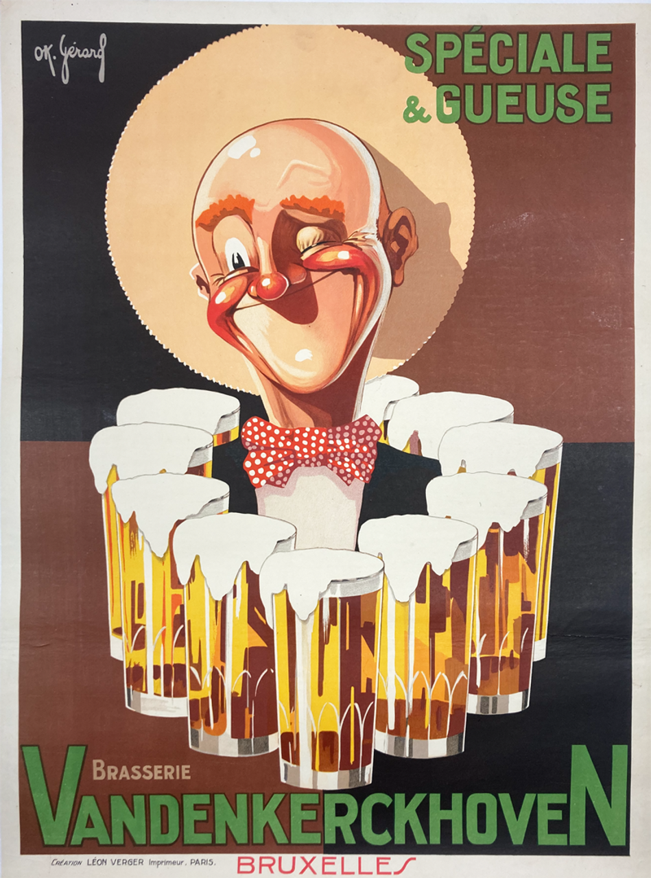 Vandenkerckhoven Brasserie Speciale & Gueuse original advertisement lithography vintage poster by Gerard from 1928 France.