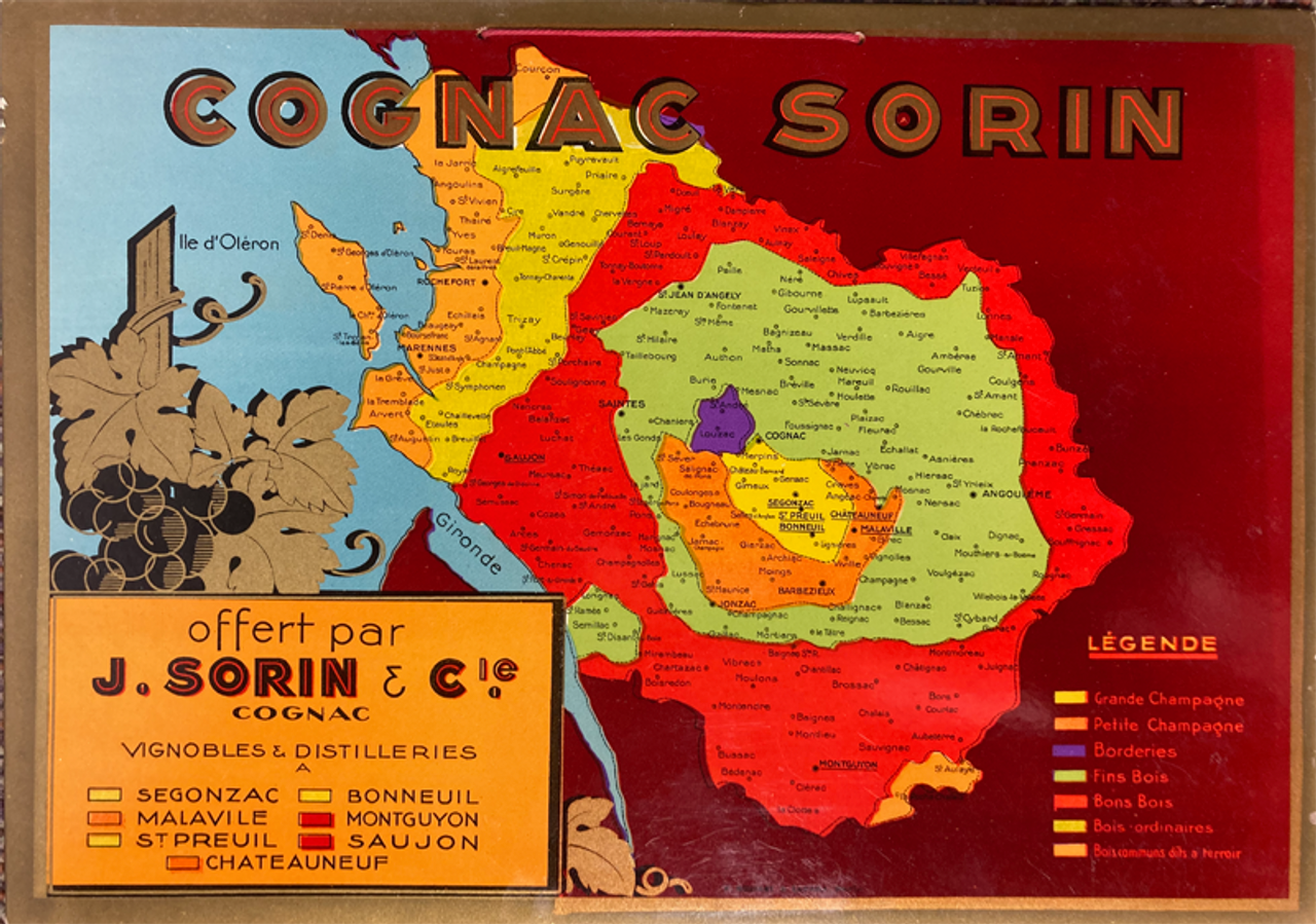 Cognac Sorin 1950s France original lithograph on board point of purchase display vintage poster
