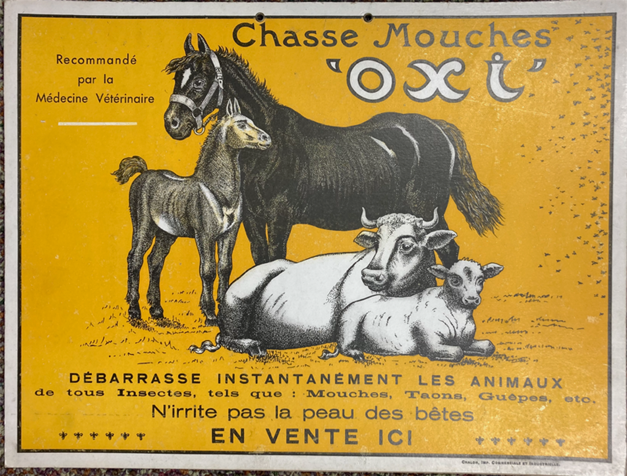 Oxi Veterinary Biting Fly & Insect Repellent early 20th century original lithograph on board point of purchase cartone