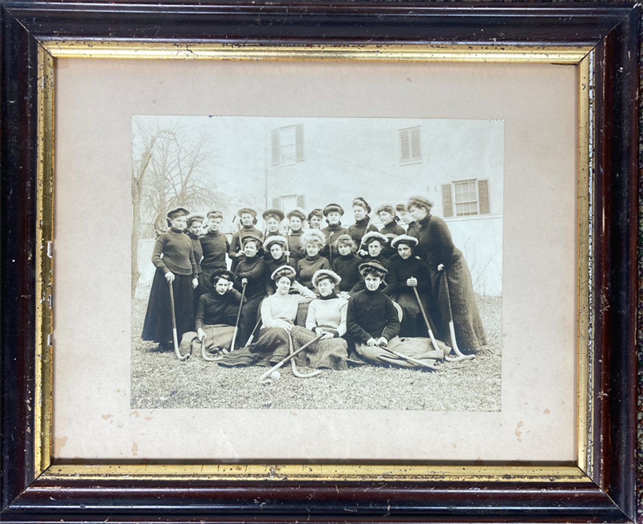 Original antique photograph women's field hockey team in original frame