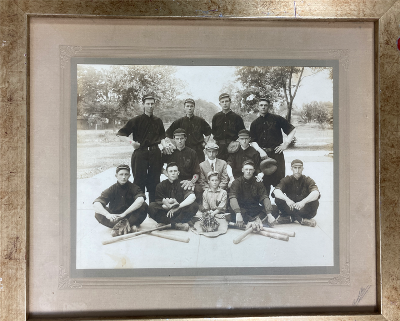 antique silver nitrate photograph of American baseball team framed
