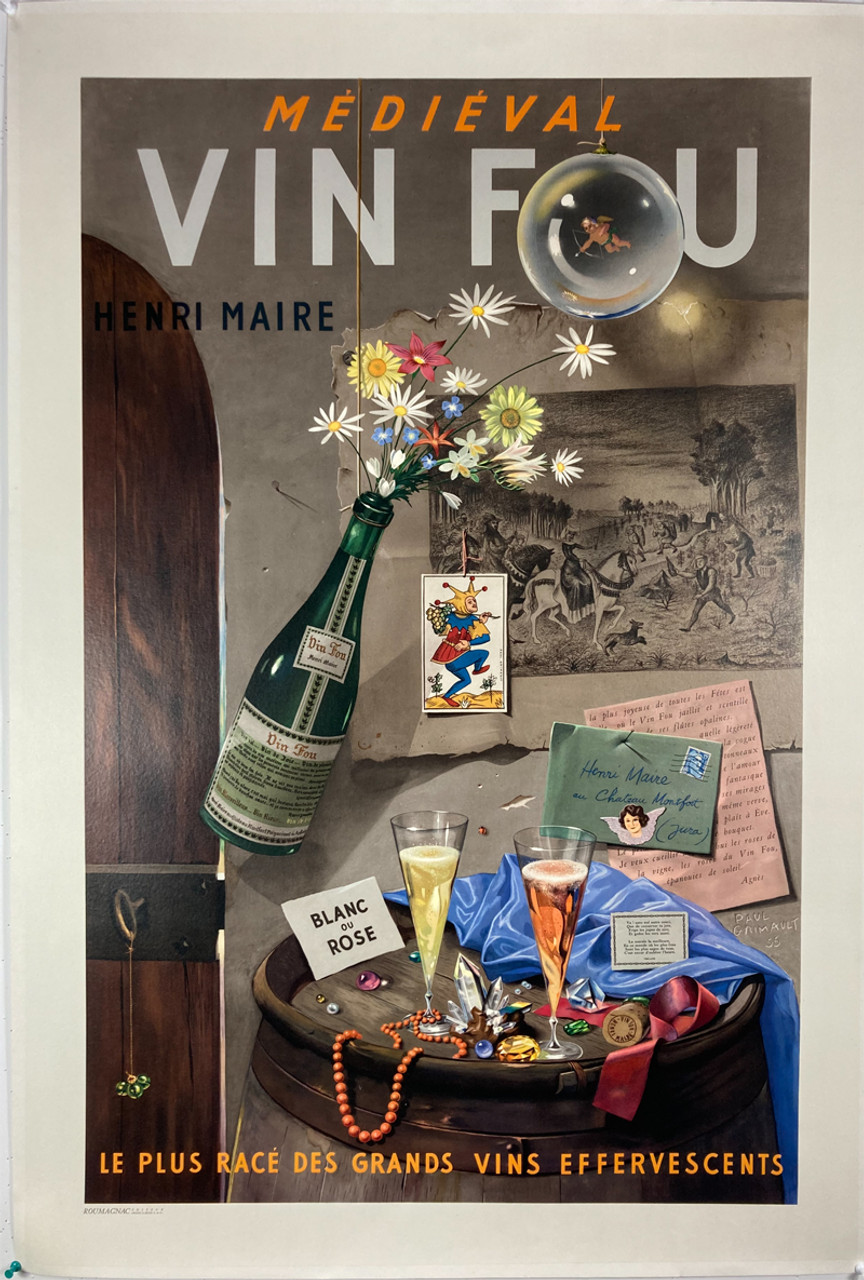 Vin Fou by Paul Grimault 1955 original lithograph on linen