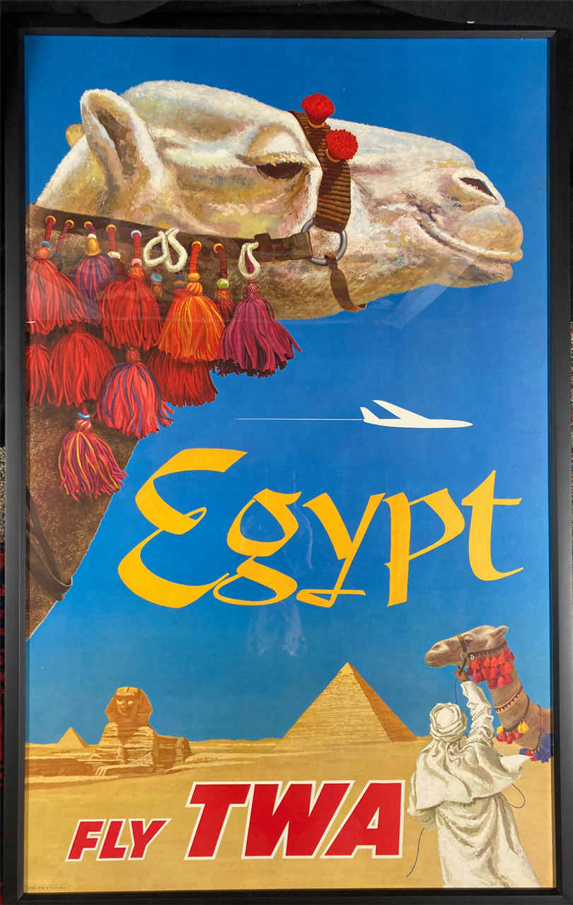 Egypt Fly TWA by David Klein ca. 1960 original lithograph framed