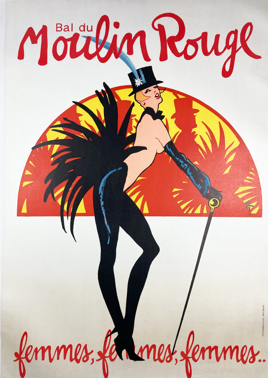 Bal du Moulin Rouge by Rene Grau 1983 original lithograph on linen femmes femmes femmes