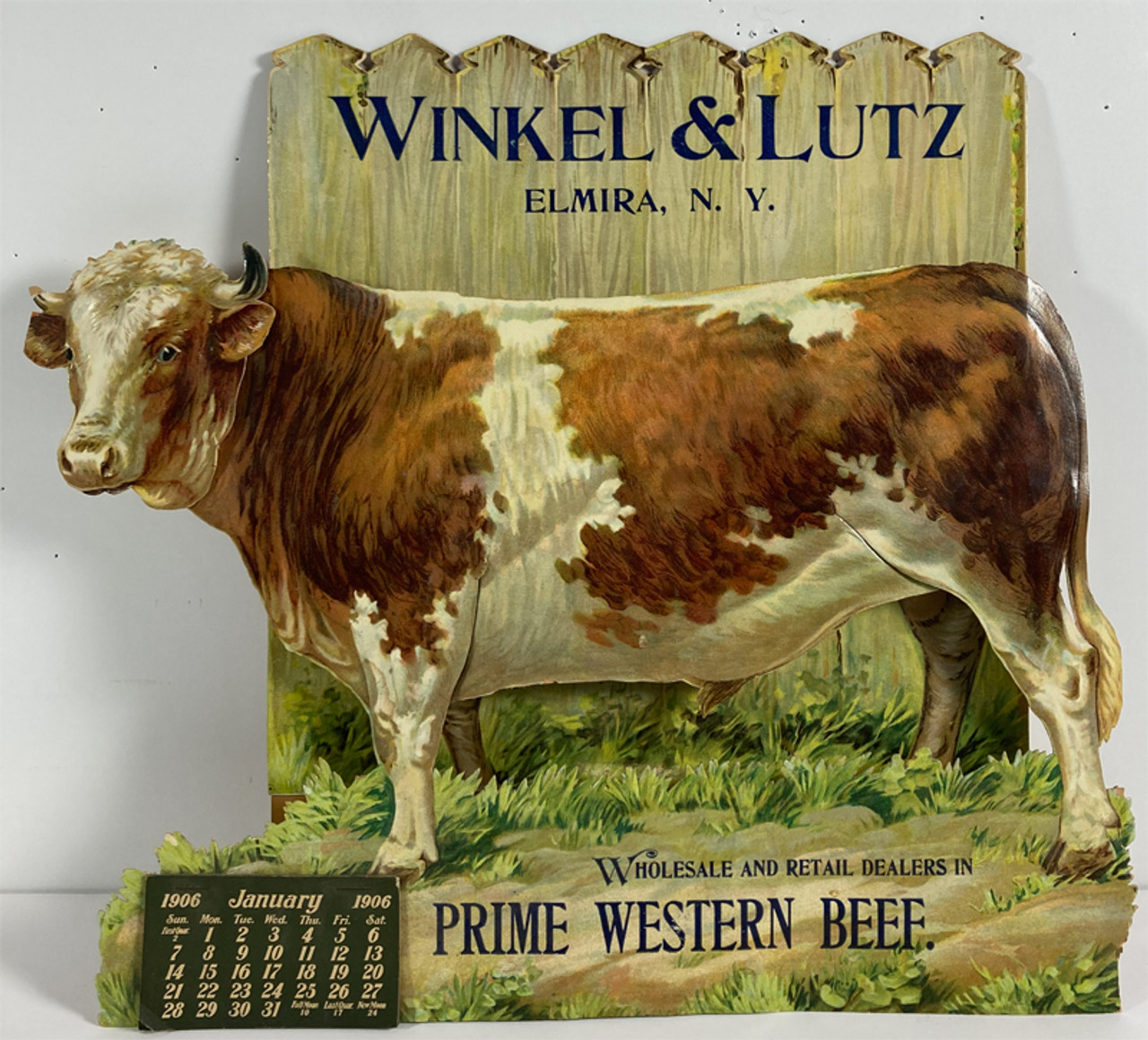 Winkel & Lutz Prime Western Beef Store Display 1906 original chromolithograph on board