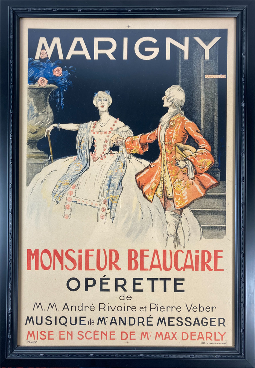 Marigny Theatre Monsieur Beaucaire Opérette by Georges Villa 1925 original vintage poster stone lithograph on linen