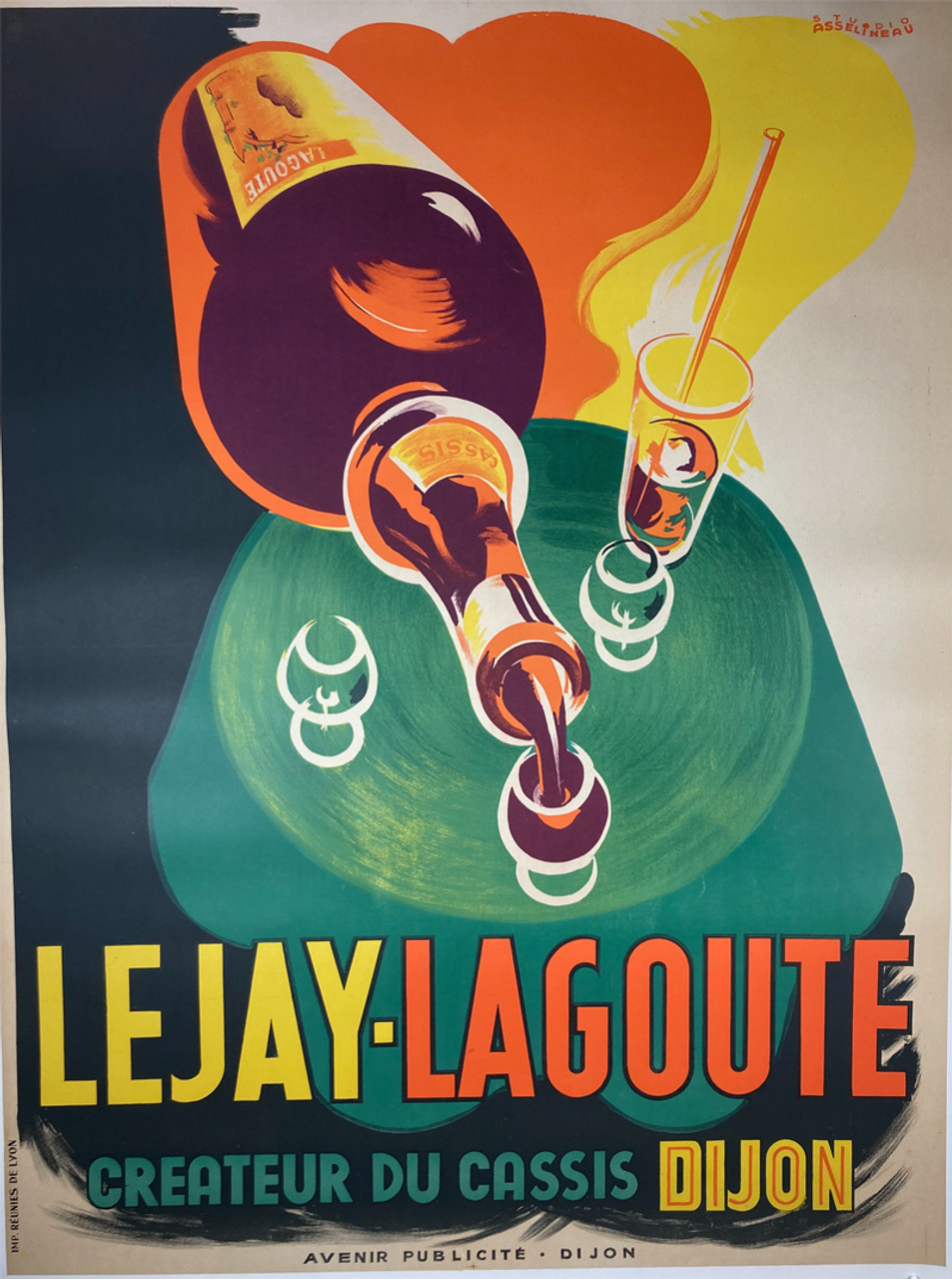 Lejay Lagoute Cassis by Studio Asselineau 1935 France original stone lithograph on linen vintage poster