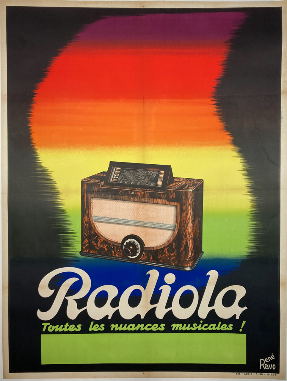 Radiola by Rene Ravo France 1938 original stone lithograph on linen vintage poster