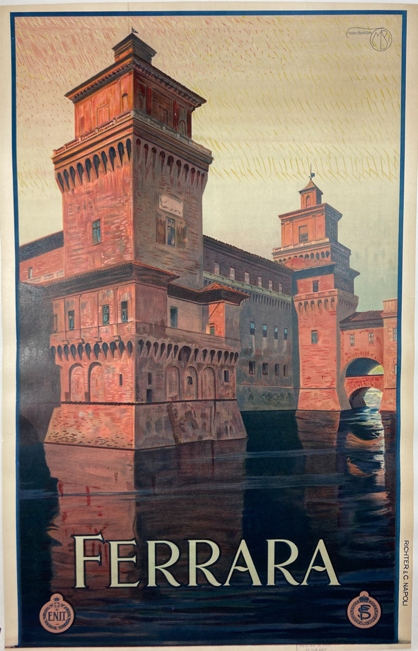 Ferrara by Mario Borconi 1927 Italy original stone lithograph on linen vintage poster