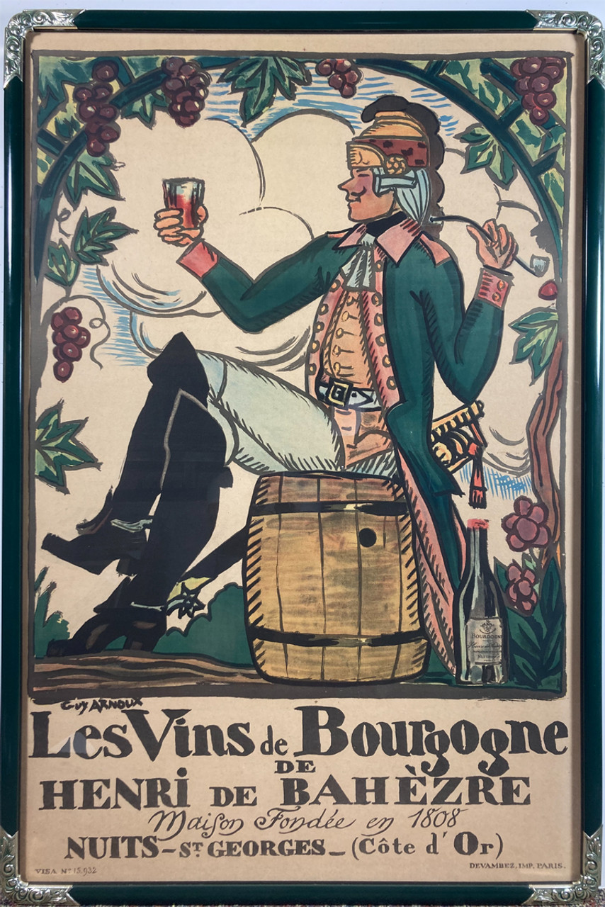 Les Vins du Bourgogne by Guy Arnoux 1916 France original stone lithograph on linen vintage poster