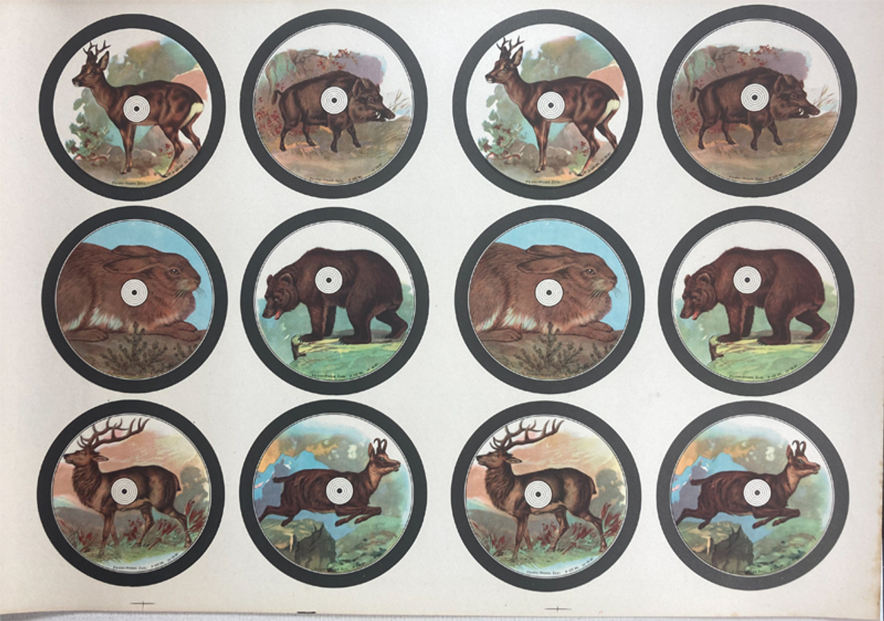 12 Small Bore Shooting Targets ca. 1930s Forster-Hoppe Zeitz Germany original lithograph