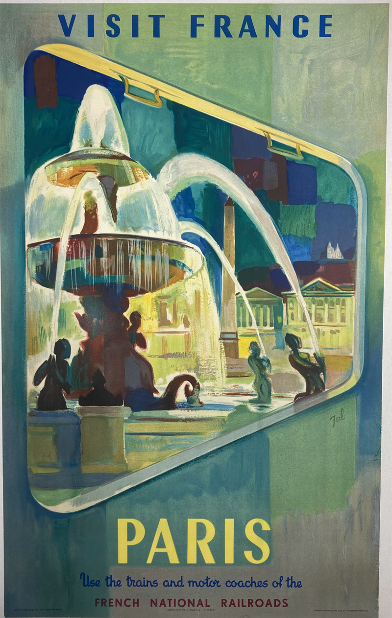 Visit France Paris French National Railroads by Tal 1952 France original lithograph on linen vintage poster