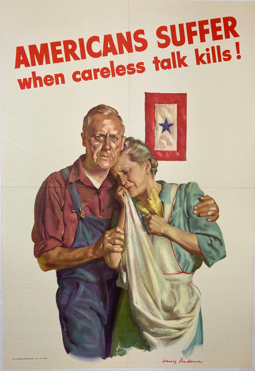 Americans Suffer When Careless Talk Kills by Harry Anderson 1943 USA original lithograph on linen vintage poster