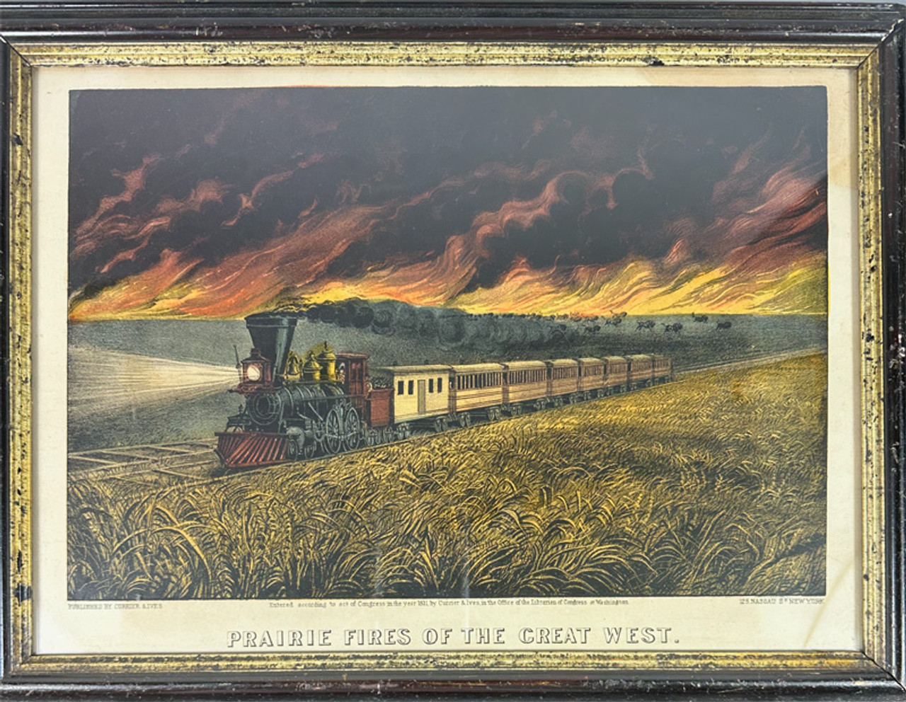 Prairie Fires of The Great West by Currier & Ives ca. 1871 USA original lithograph con#4859 new best 50 antique print