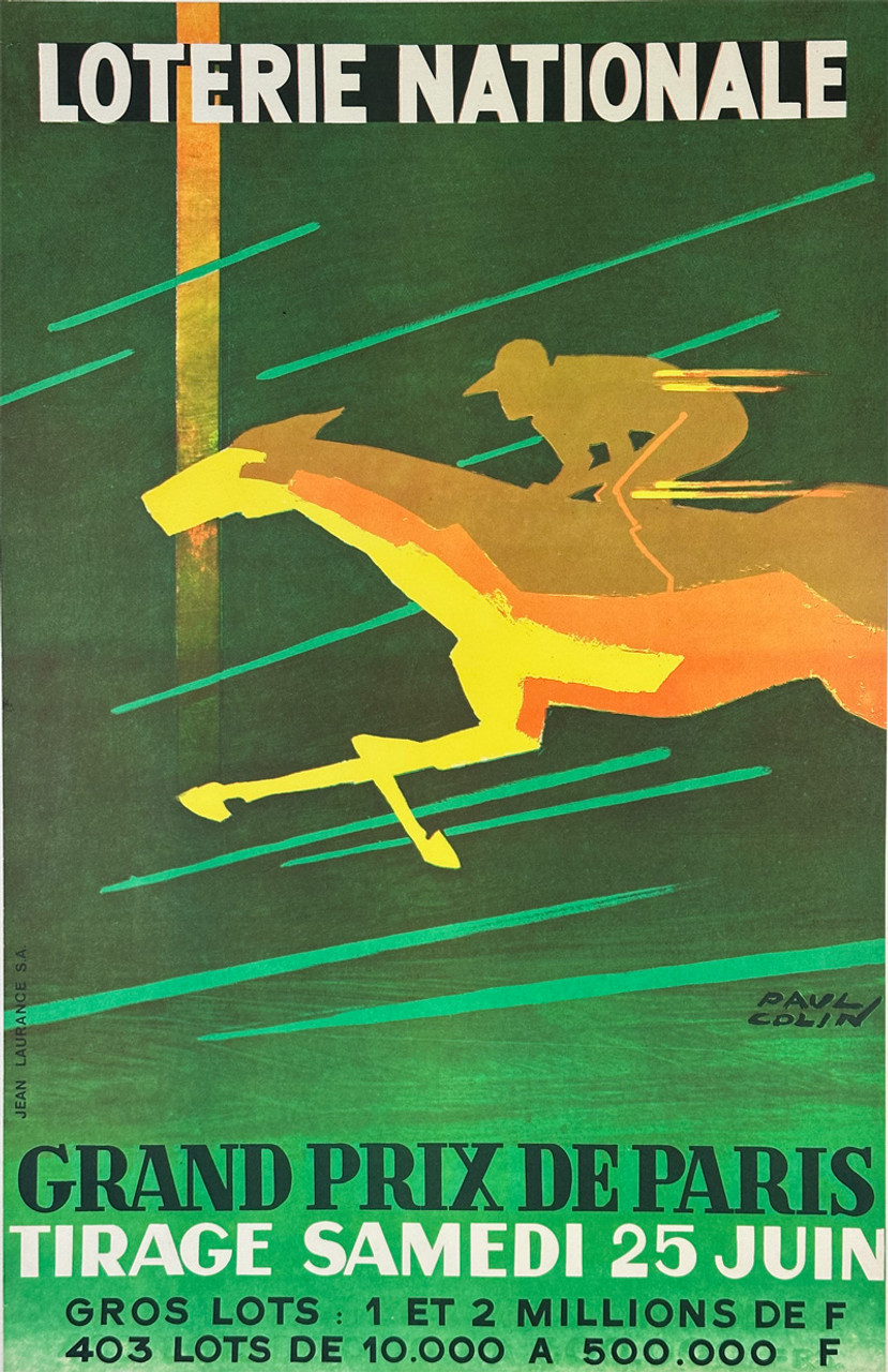 Loterie Nationale Grand Prix de Paris Tirage Samedi 25 Juin by Paul Colin France 1960 original lithograph on linen vintage poster