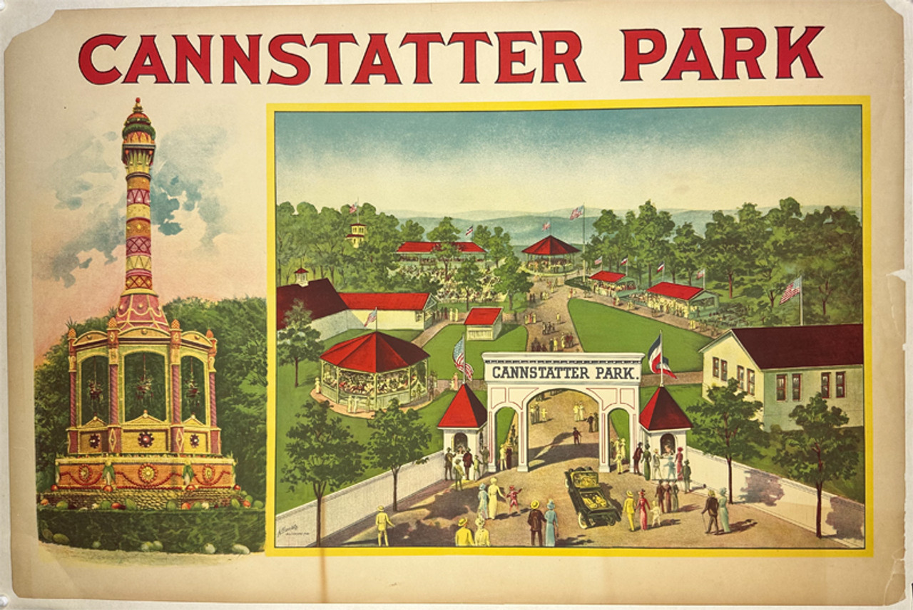 Cannstatter Park by A. Hoen & Co. Lithographers USA 1900s original lithograph on linen antique vintage poster