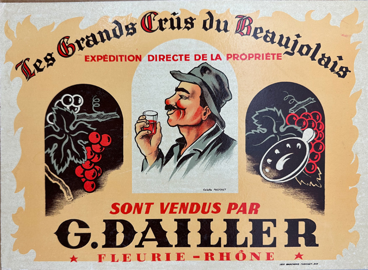 G. Dailler Les Grands Crus de Beaujolais by Colette Freychet 1940 France original lithograph on board store display vintage poster