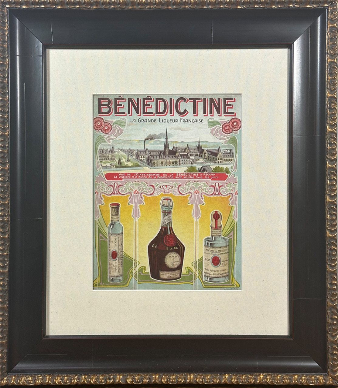 Benedictine by Bachelor Imp. early 20th century France original lithograph on board menu cover vintage antique poster