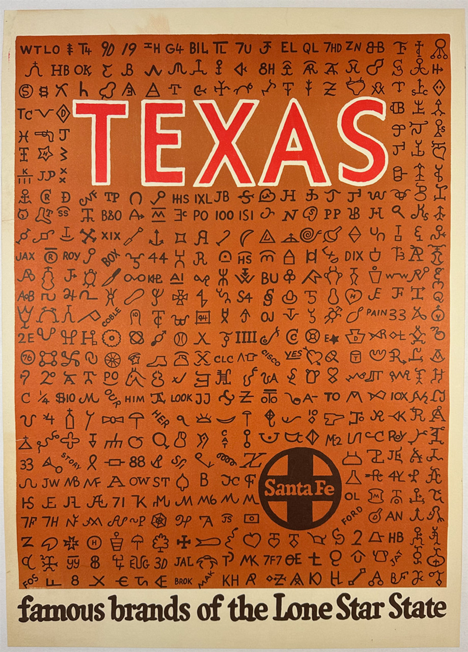 Texas Famous Brands of the Lone Star State 1949 USA original lithograph on linen vintage poster