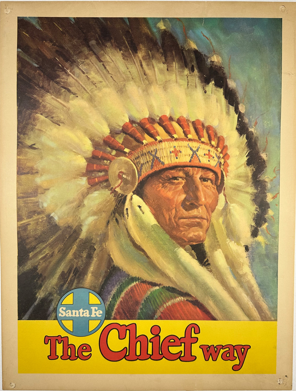The Chief Way Santa Fe Railroad ca. 1950s USA original lithograph on linen vintage poster