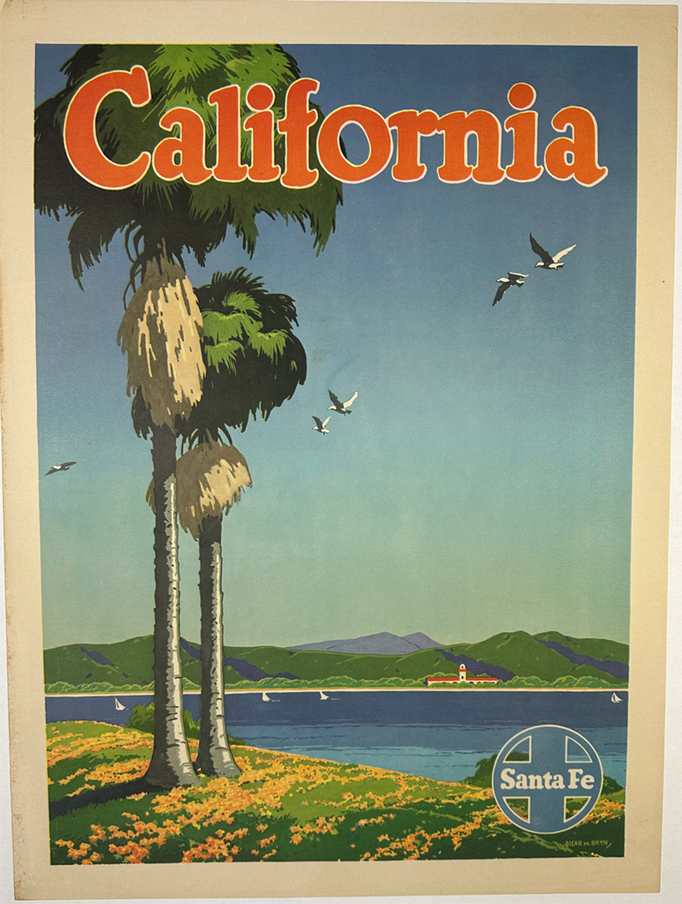 California Santa Fe Railroad by Oscar Bryn 1946 USA original lithograph on linen vintage poster