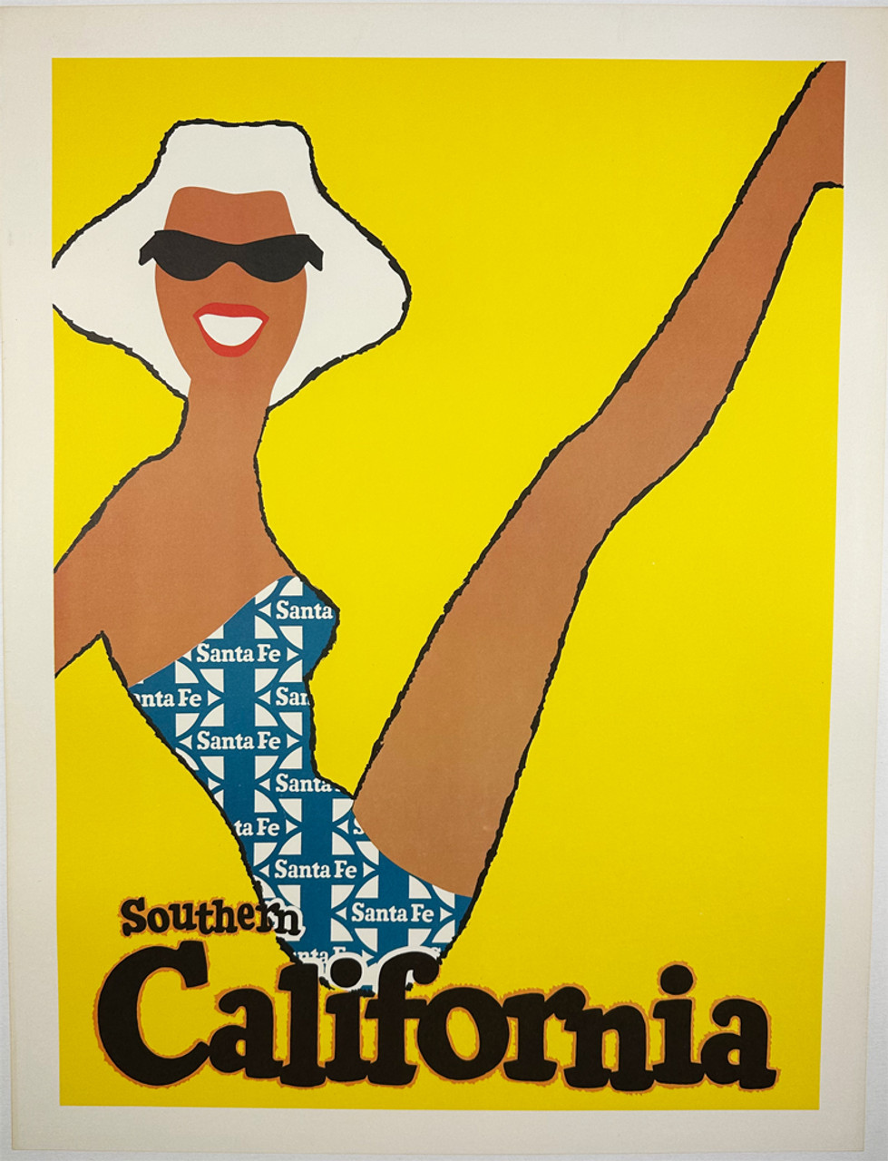 Southern California Santa Fe Railroad ca. 1950s USA original lithograph on linen vintage poster