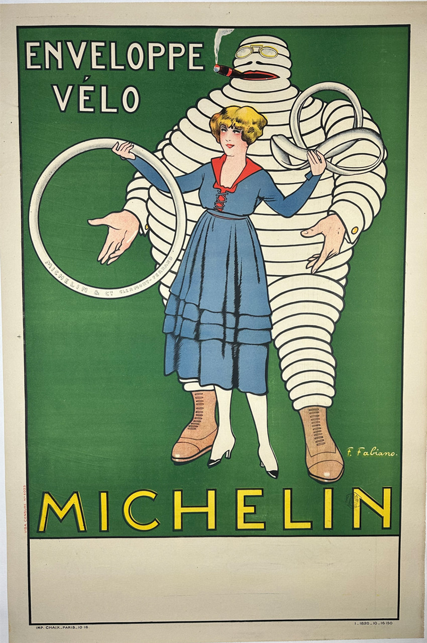 Enveloppe Velo Michelin by F. Fabiano ca. 1916 France original stone lithograph on linen antique vintage poster