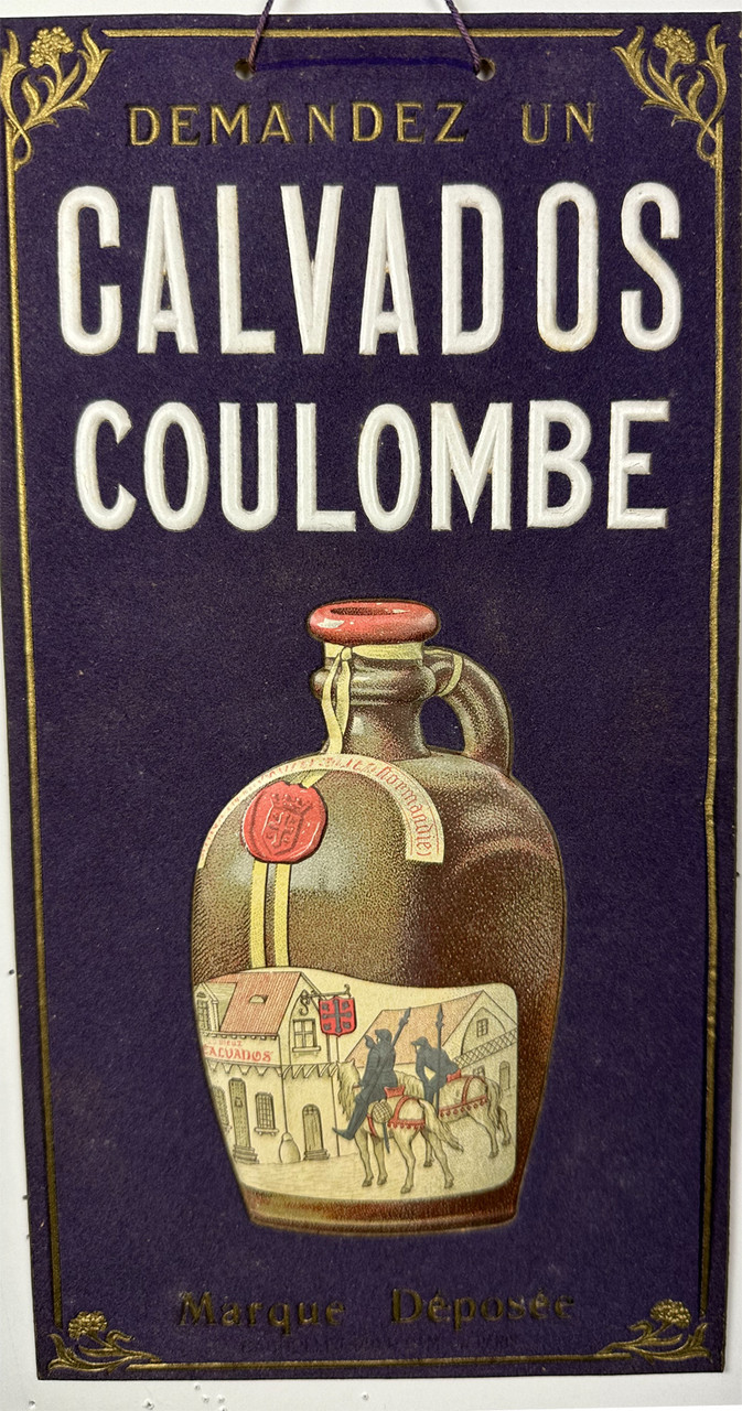 Calvados Coulombe Marque Déposée 1933 France original embossed velvet carton vintage poster