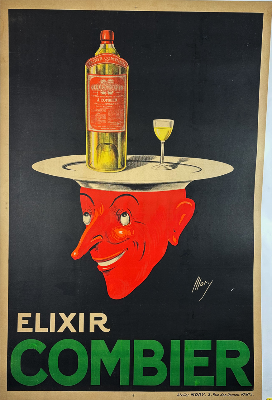 Elixir Combier by Mory 1927 France original stone lithograph on linen antique vintage poster