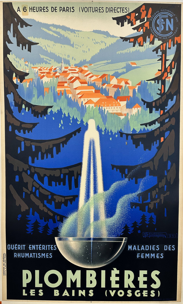 Plombieres Les Bains/Vosges original vintage poster by Senechal ca. 1939 France