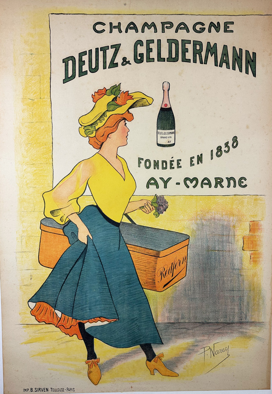 Champagne Deutz Geldermann by P. Nanery 1900s France original stone lithograph on linen antique poster