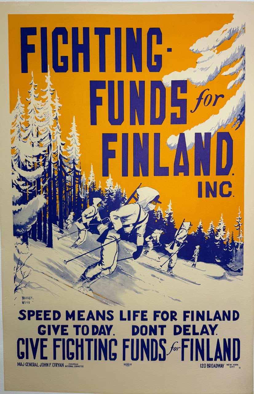 Fighting Funds For Finland by Walter H Everett 1918 USA original stone lithograph on linen antique poster
