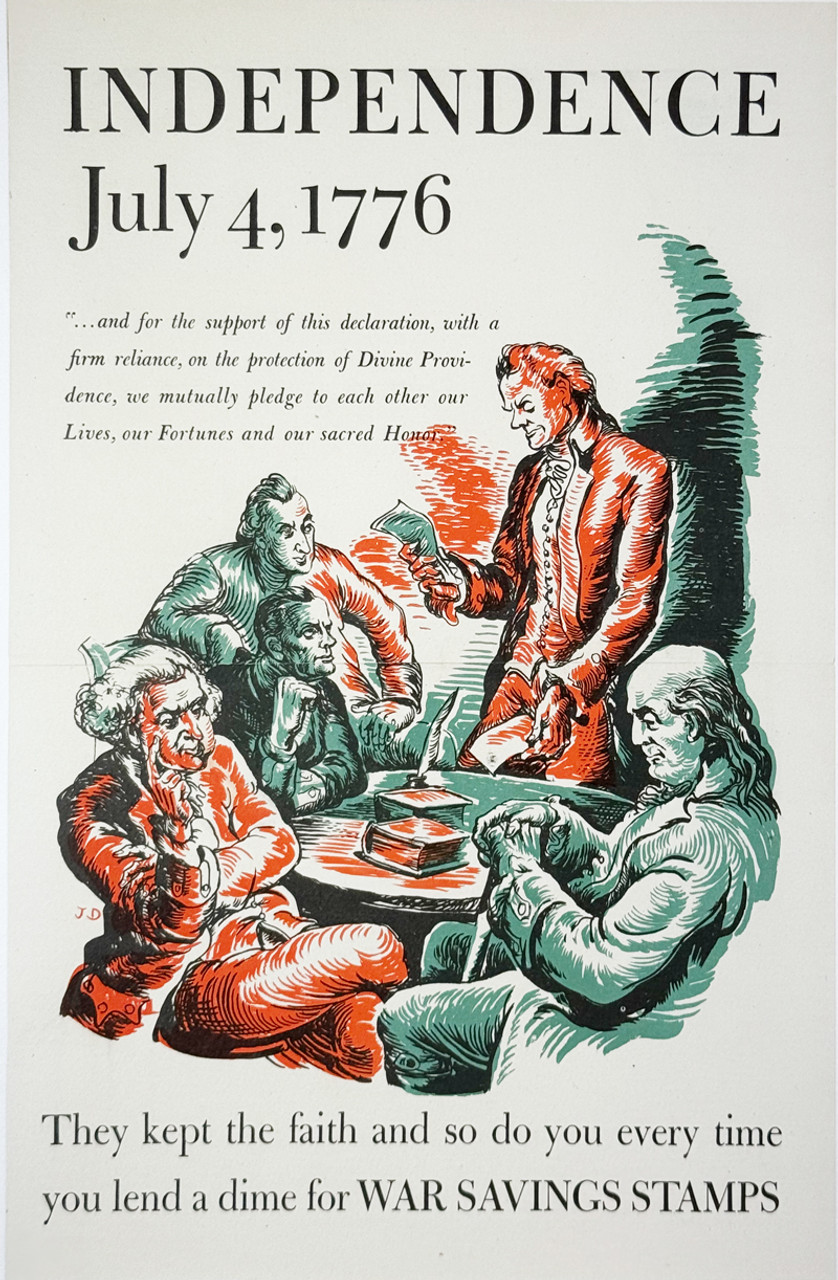 Independence July 4 1776 War Savings Stamps 1918 USA original lithograph on linen antique poster
