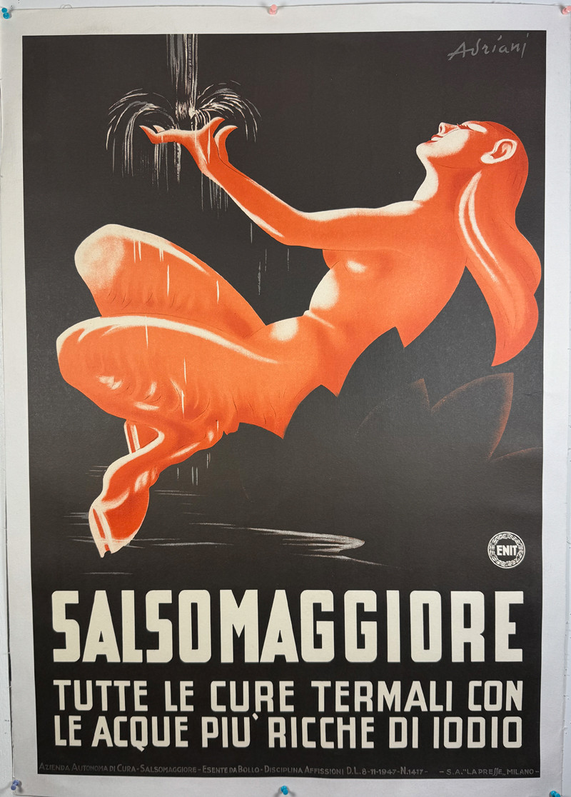 Salsomaggiore Spa by Adriana ca. 1947 Italy original lithograph on linen vintage poster