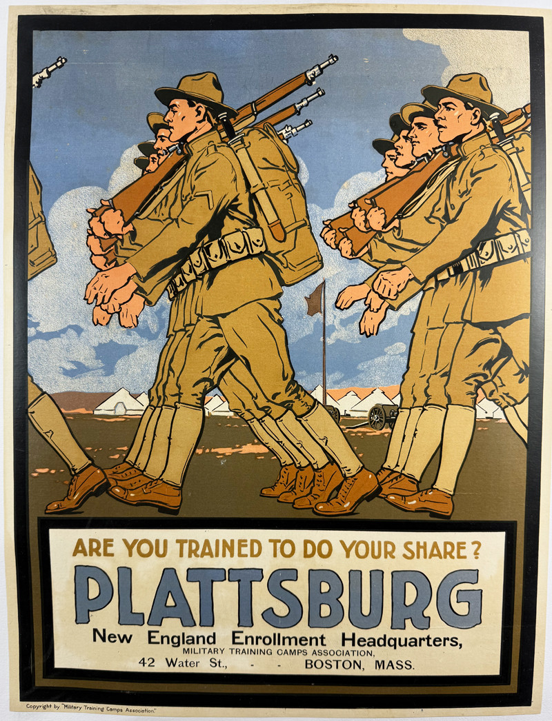 Are You Trained to Do Your Share? Plattsburg New England Enrollment Headquarters ca. 1915 Pre War by unknown privately printed USA original stone lithograph on linen antique poster