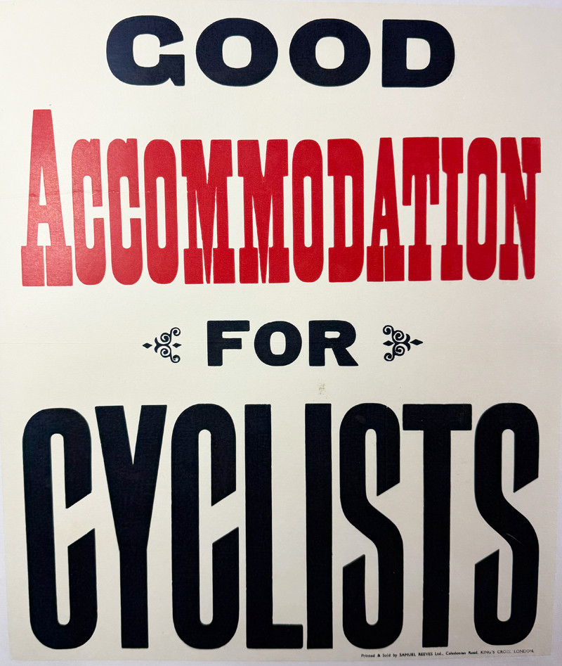 Good Accommodation for Cyclists printed by Sam Reeves mid 20th century England original lithograph on linen vintage poster