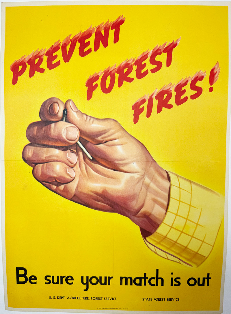 Prevent Forest Fires! Be sure your match is out USDA Forest Service USA 1944 original lithograph on linen vintage poster