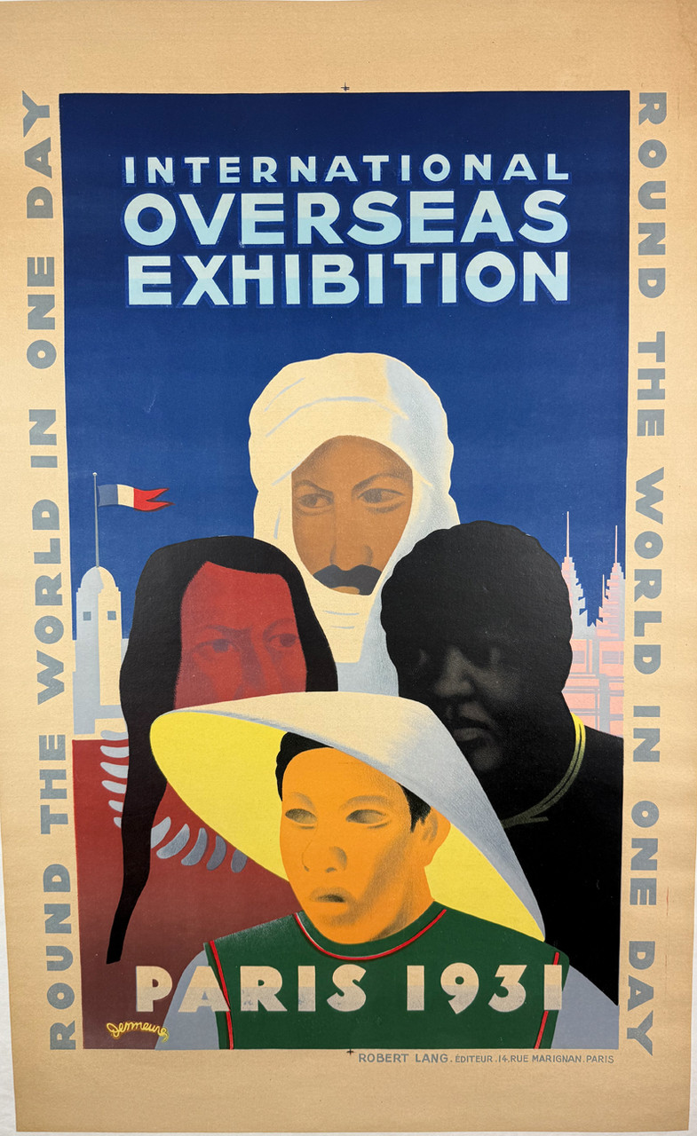 International Overseas Exhibition Paris 1913 by Desmeures 1913 France original stone lithograph on linen antique vintage poster