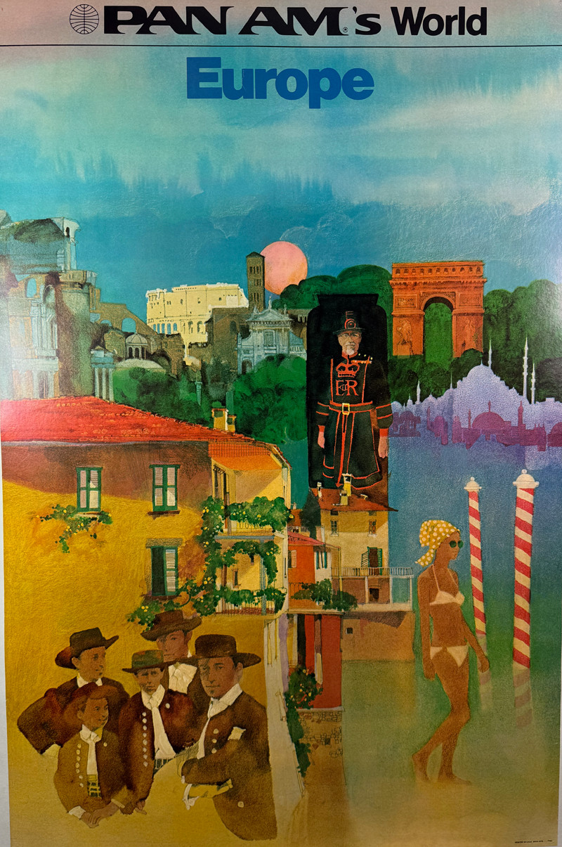 Pan Am World Europe 1973 USA original lithograph on linen vintage poster
