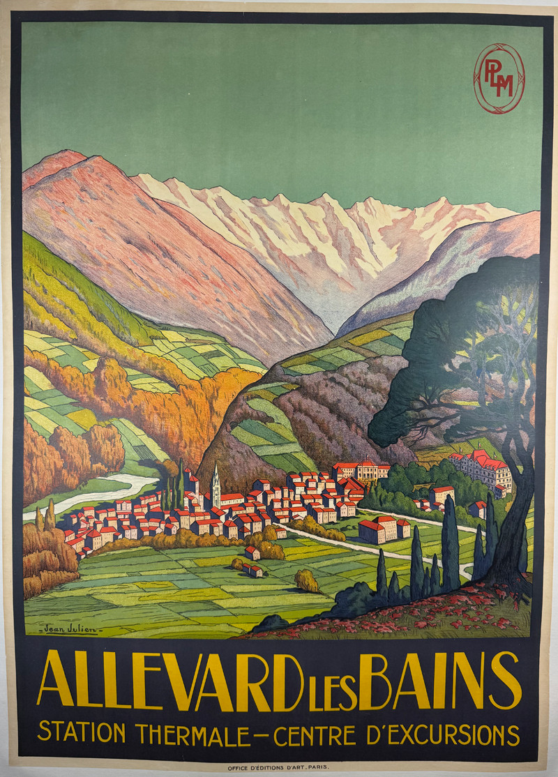 Allevard Les Bains by Jean Julien 1925 France original stone lithograph on linen vintage antique poster