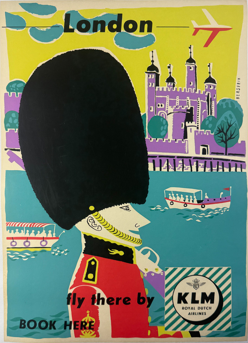 London KLM by Beserik 1955 Sweden original lithograph on linen vintage poster