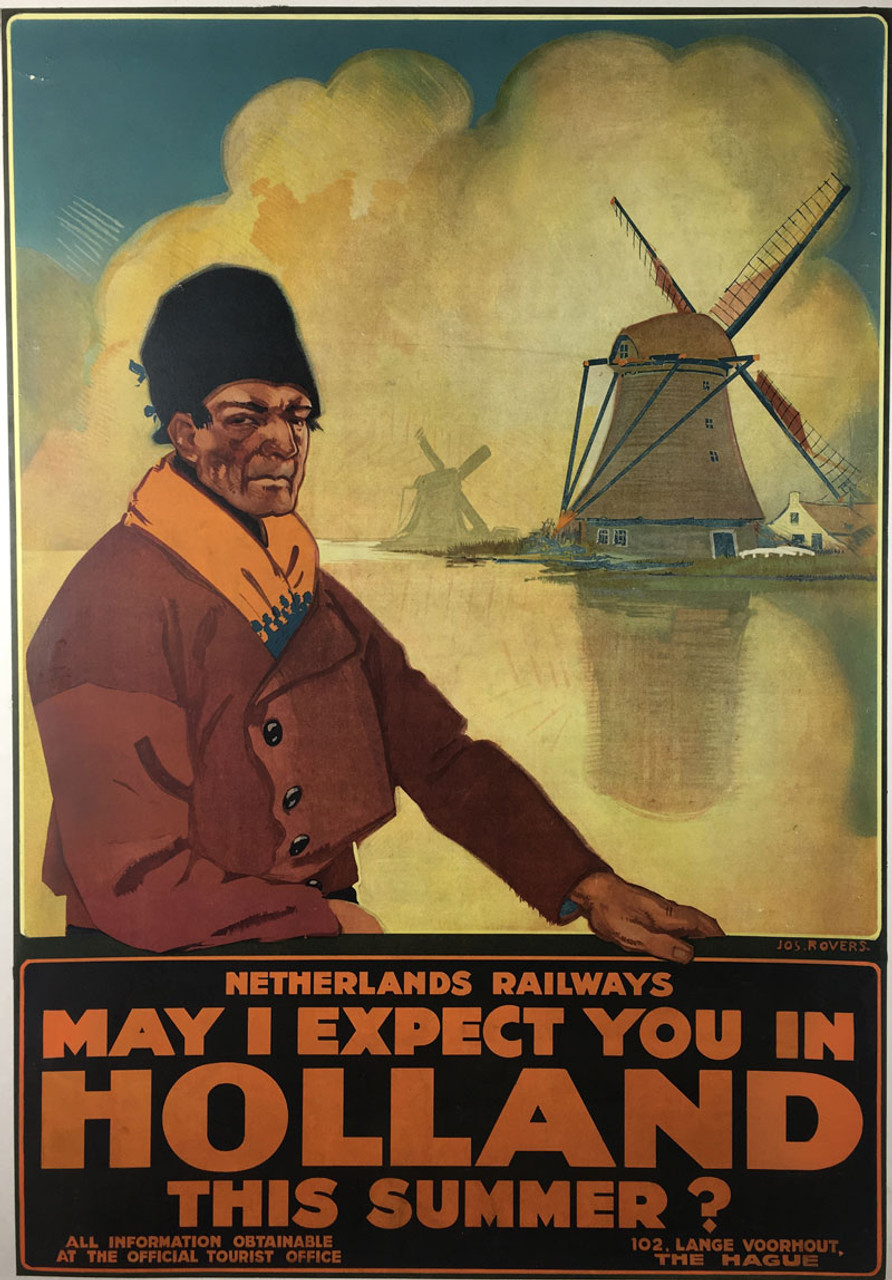 Netherlands Railways May I Expect You in Holland by Jos. Rovers Holland 1926 original stone lithograph on linen antique poster